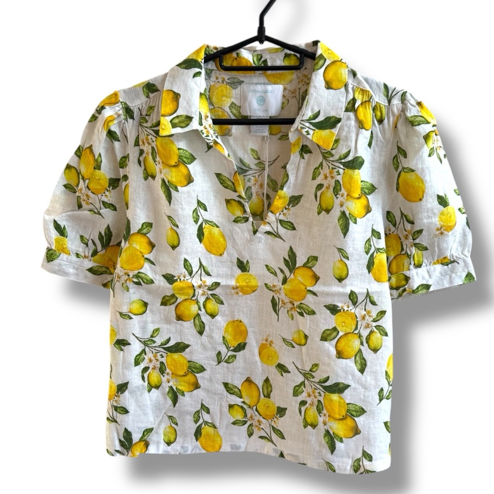 Cynthia Rowley 100% Linen Lemon Print Blouse - Picture 9 of 9